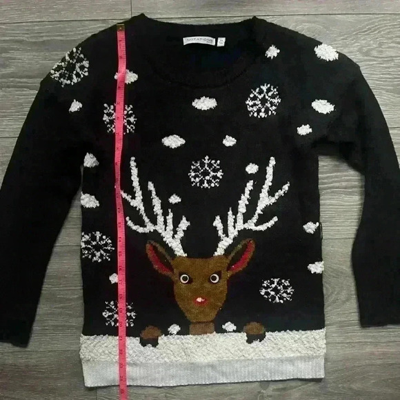 Notations Black Rudolph Reindeer Holiday Christmas Sweater Long Sleeves Size PS - Picture 6 of 7